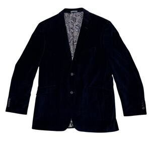Madison Men's 44L Blazer Sport Coat Navy Blue Paisley Lined 2-Button Cotton
